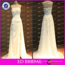 ED Bridal Sexy Real Picture Strapless Lace Up High Slit Chiffon Ruffle Alibaba Vestido de casamento 2017